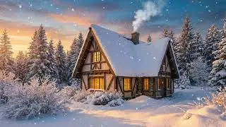 Cozy Winter Wooden Cottage 4K (1HR) &ndash; Snowfall, Warm Lights & Forest Sunset | Relaxing TV Art