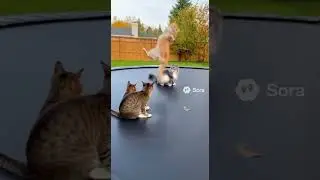 Watch these cats jumping on a trampoline