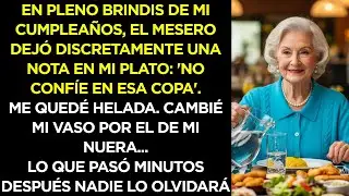 En mi cumpleaños, el mesero advirtió “no confíe en esa copa”… cambié mi vaso por el de mi nuera