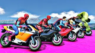 GTA5: SPIDER-MAN RESCUE ! Hulk VS Superman VS Thanos VS  Iron Man Ramp challenge In gta5 (gta5mods)