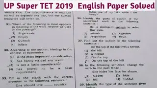 Super TET 2019 English Solved Paper || UP Super TET 2019 English Solved Paper || 2019 Super TET .