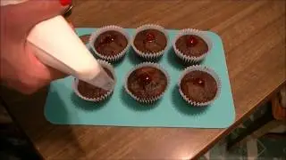 Filled Black Forest Cupcakes! Chocolate, Cherry, Whipped Cream Cupcakes
