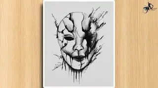 How to draw The dark face hidden behind broken marks drawing || step by step draw