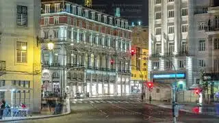 Dom Joao da Camara Square from Praca Dom Pedro IV or Rossio Square in Lisbon downtown night