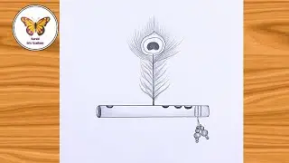How to draw Krishna&rsquo;s flute with feather | Easy drawing for beginners | Chitra