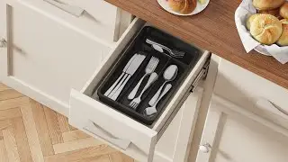 Lifewit Silverware Tray, Kitchen Cutlery Drawer Organizer, Plastic Cutlery Holder, Black