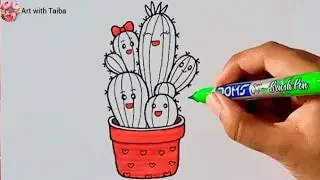 Милый кактус 🌵 Семейный рисунок | Как нарисовать кактус | Искусство с Taiba