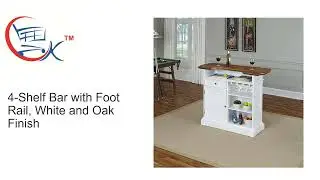 Wall Mounted Bar Cabinet: 4-Shelf Bar with Foot Rail, White and Oak Finish