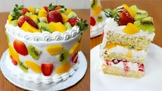 How To Make Fruits Fresh Cream Cake Recipe | Soft Vanilla Sponge Cake | Fresh Fruit Cake