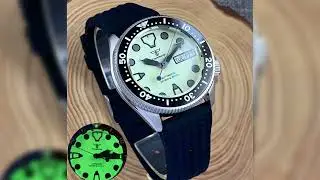 #Tandorio 37mm SKX Diver Watch NH36 Mechanical Men Watches Full Green Luminous Dial Weekday Date 20