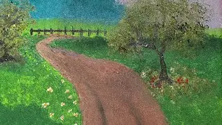 Картина маслом, вдохновленная Бобом Россом | Спокойный пейзаж сельской дороги (для практики)
