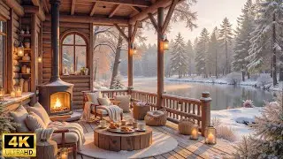 Warm Winter Porch Ambience ❄ Crackling Fire & Relaxing Piano Music for Stress Relief