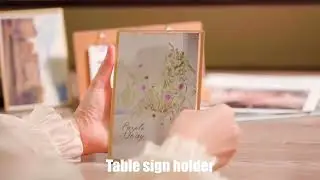 Gold Borders Acrylic Sign Holder Picture Frame Display Stand Clear Paper