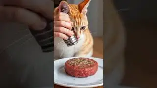 The cat carefully seasoning a patty#burgertime #cutecat #adorablechef #cooking
