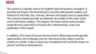 Global Organic Pet Food Market Size, Share and Growth Outlook 2019 to 2025