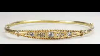 Victorian Edwardian 1900's Rose Diamond 18KY Gold Bangle Bracelet IC 6.5