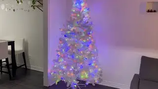 NOMA Pre-Lit Colour-Changing Glacial Christmas Tree with Tree Stand, 600 LED lights, 7-ft Unboxing