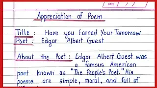 Appreciation of Poem Have you earned your tomorrow | Have you earned your tomorrow appreciation 