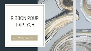 Ribbon pour triptych acrylic painting