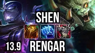 SHEN vs RENGAR (TOP) | 8/0/10, 2000+ games, 1.4M mastery, Legendary | KR Grandmaster | 13.9