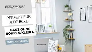 Teleskop-Wandeckregal mit 4 Bambus-Ablageb&ouml;den | Flexible und Platzsparende L&ouml;sung | bremermann
