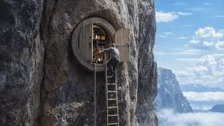 I Built a Hidden Cliff Shelter with a Heated Bed – No One Can Find Me Here