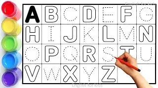 Алфавит, песенка про алфавит, ABCD, от A до Z, детские стишки, коллекция для письма по пунктирным...