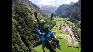 Me paragliding with Dario from Birg towards the La&uuml;terbrunnen Valley floor