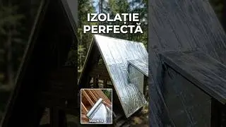 Prindere folie termoizolanta din aluminiu pe acoperis la o cabana de lemn in forma de A