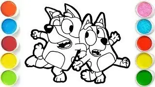 How to draw bluey bingo. Let's draw colour and paint together step by step for kids