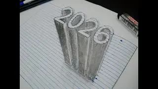 How to Draw 2026 Numbers 3D Trick Art on Line Paper