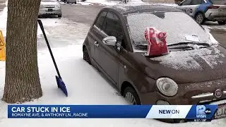 Racine woman misses work as car remains frozen in ice block