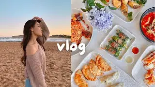 vlog | morning skincare, grocery haul, corndog, catchups, beach sunsets 🌅
