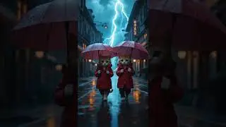 2 Cats in Red Jackets with Umbrellas 🌩️ #RedJacketCats #3DRealistic #ThunderNight#EpicCats#Umbrella