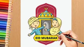 Eid Mubarak drawing step by step | Ramdan Eid drawing with color pencils