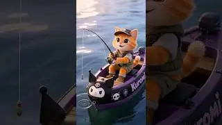 Cute Orange Cat Fishing on Sanrio Boat 🎣🐱 | Kuromi, Hello Kitty & Friends  #cute #shorts