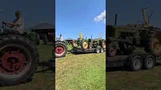 Farmall M 🤠 Pulling a Trailer of John Deere Tractors #johndeere #farmall #tractor #shorts