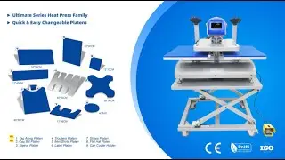 Multiple Interchangebale Platens Show on the Fully Electric Dual Automatic Heat Press B2-2N