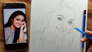 How To Draw Keerthi Suresh pencil Sketch|| Outline Tutorial || Free Hand ✋