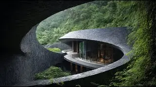 A Broken Circle Stone Spa That Redefines Hillside Architecture