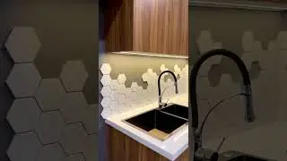 Custom Kitchen Backsplash: White Hexagons & Organic Edging