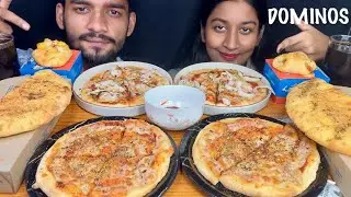 EATING DOMINOS MEAL MUKBANG|GARLIC BREAD,ZINGY PARCEL,ONION,MARGHRITA|PIZZA CHALLENGE|FOOD
