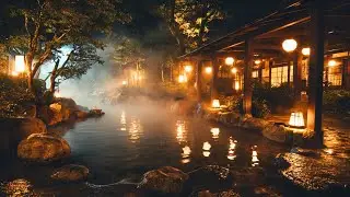 Japanese Onsen at Night 🌙 | 3.5H of Japanese Ambience Music for Deep Sleep & Stress Relief