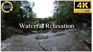 Relaxing water flowing over rocks in the rainforest. 360 degree video in 4k.