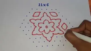 11-6 MiddleDot rangoli design for specialpooja Big rangoli design #rangoli#muggulu#kolam#dotsmuggulu