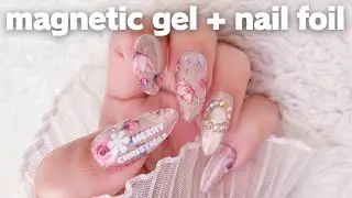Nail foil on magnetic gel plus stamping