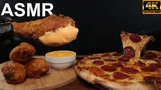 ASMR MUKBANG 🍕 CHICKEN, PEPPERONI PIZZA WITH MELTY CHEESE | SAVORY CRUNCHY EATING SOUNDS