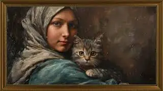 Caravaggio's cat | Vintage TV Oil Art Painting | Gold Frame TV Art | Art Screensaver for TV 1 hrs