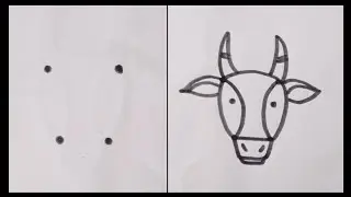 How to draw a Cow face//easy drawing step by step//cow face drawing from 4 dots