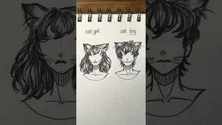 🎨 Drawing Cat Girl & Cat Boy Ears and Eyes 🐱✨ #art #drawing #catgirl #catboy #animeart #shorts